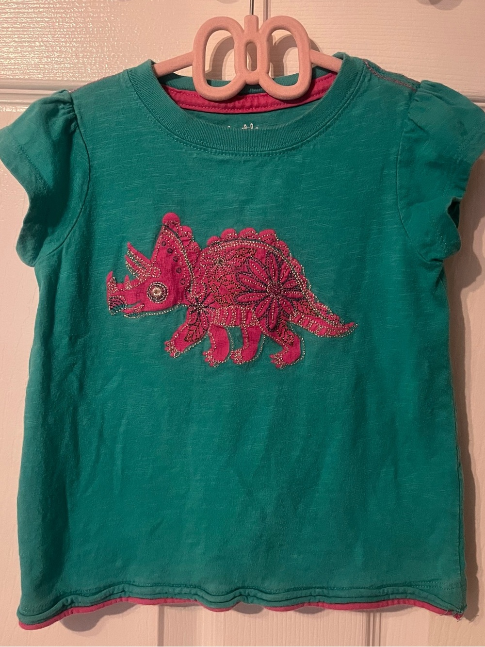 Hatley Girls Dinosaur Tee Size 4 Teal Pink Short Sleeve
